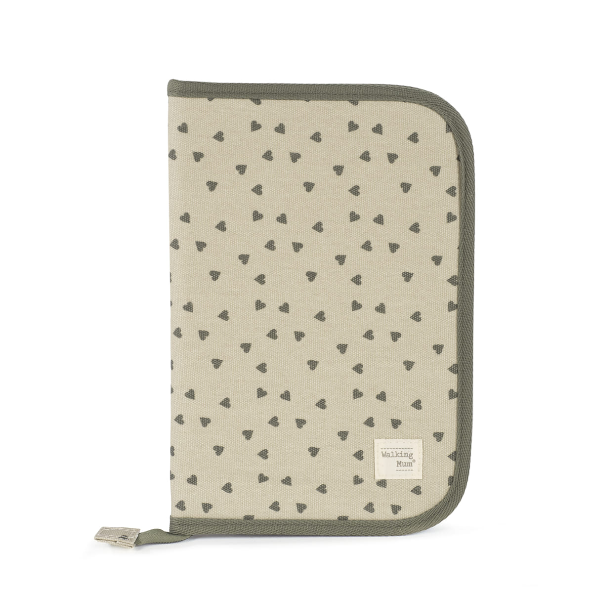 Porta-documentos em forma de coração com papoula e musgo da Walking Mom