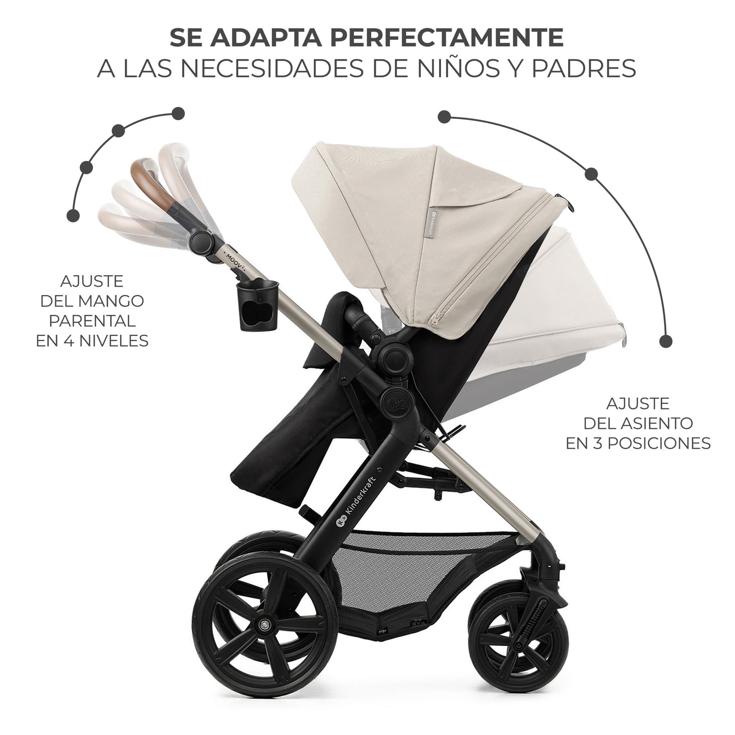 Carrinho de bebê conversível 3 em 1 Kinderkraft MOOV2 EVA Mink PRO I-Size