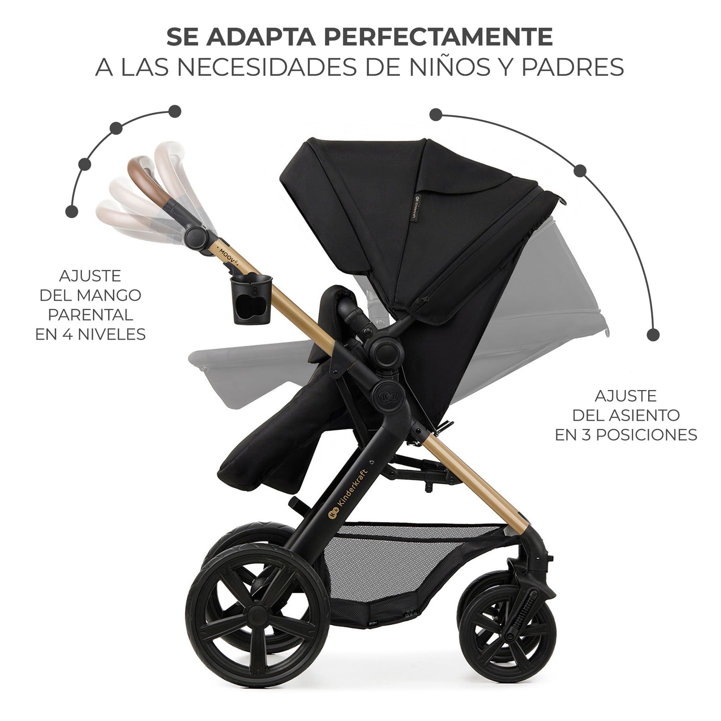 Carrinho de bebê conversível 3 em 1 Kinderkraft MOOV2 EVA Mink PRO I-Size