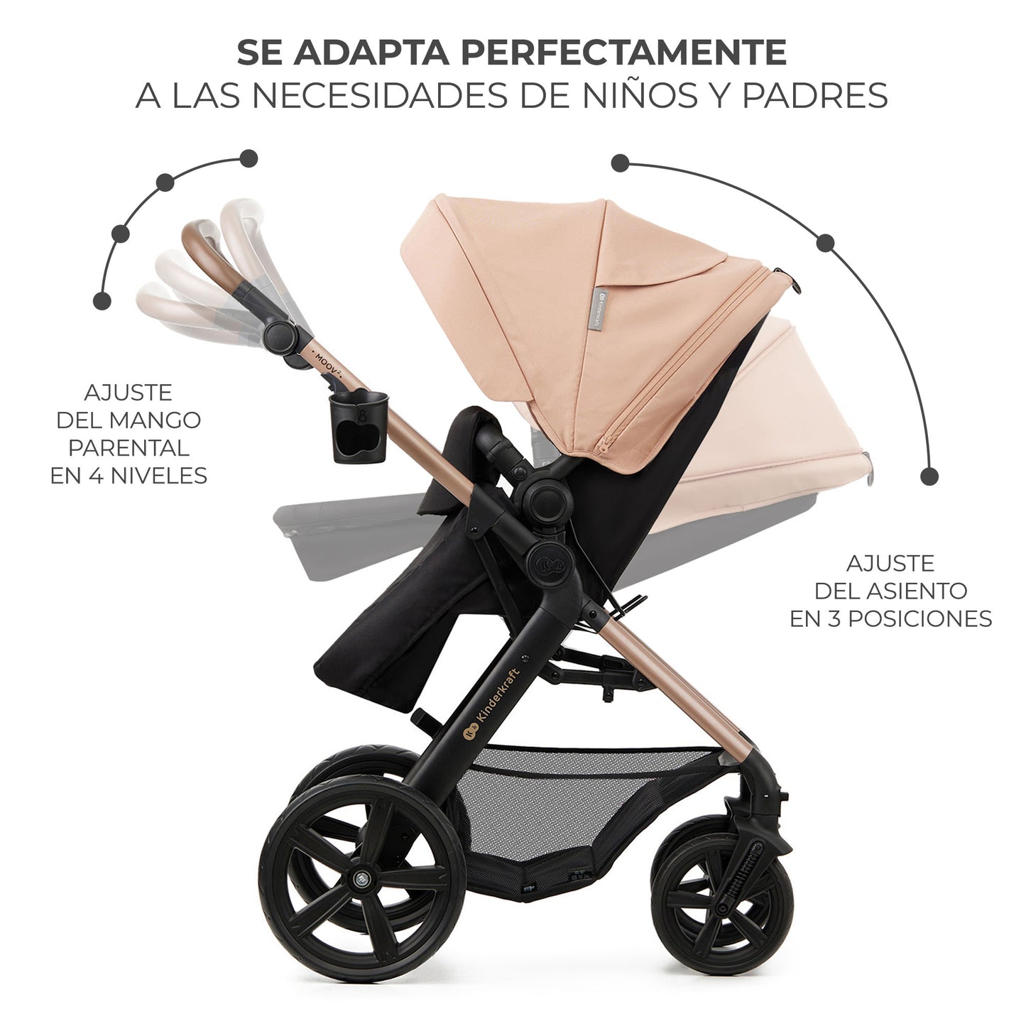 Carrinho de bebê conversível 3 em 1 Kinderkraft MOOV2 EVA Mink PRO I-Size