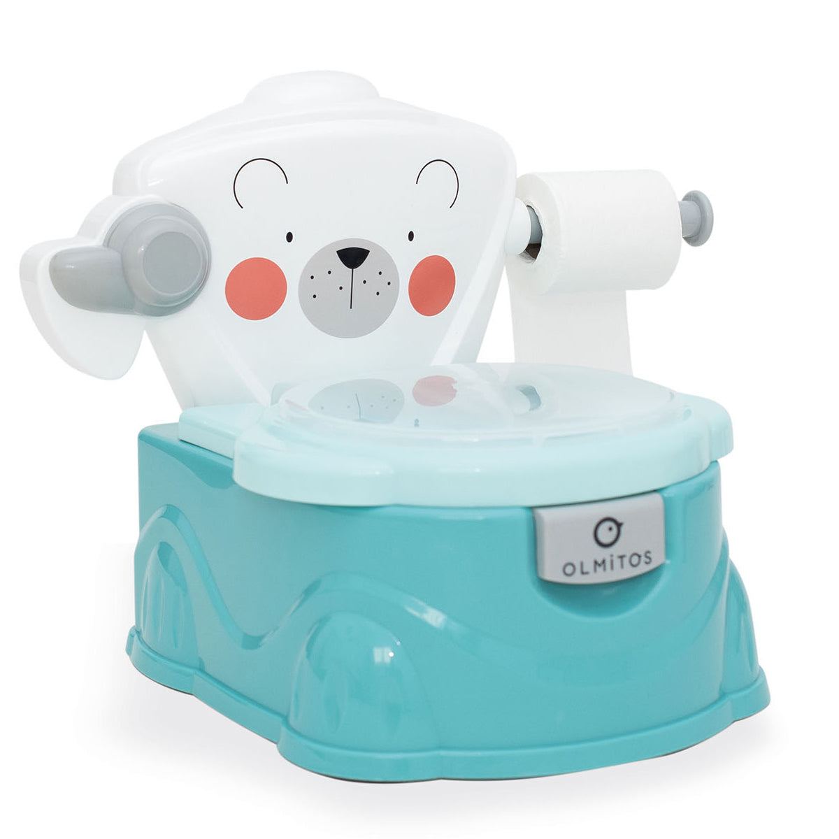 Olmitos Baby Potty Training para bebês aprendendo a ir ao banheiro, multifuncional 2 em 1, redutor de vaso sanitário portátil para maiores de 18 meses com suporte para papel higiênico e copo interno