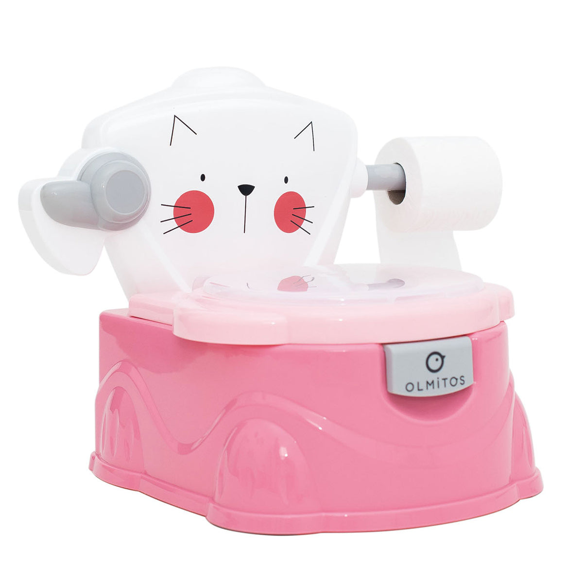 Olmitos Baby Potty Training para bebês aprendendo a ir ao banheiro, multifuncional 2 em 1, redutor de vaso sanitário portátil para maiores de 18 meses com suporte para papel higiênico e copo interno