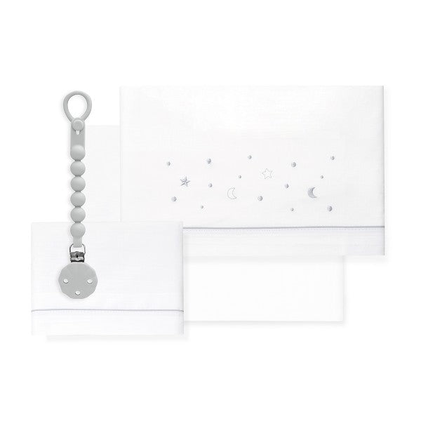 Tríptico Cuna 100% Algodón Estrellas Luna + Chupetero de Interbaby