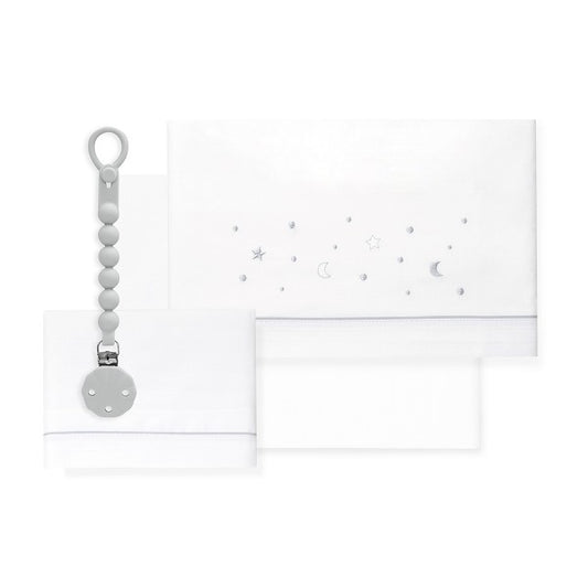 Tríptico Cuna 100% Algodón Estrellas Luna + Chupetero de Interbaby