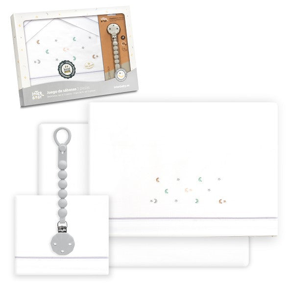 Triptico Cuna Estrella Luna Multicolor 100% Algodón + Broche de Interbaby