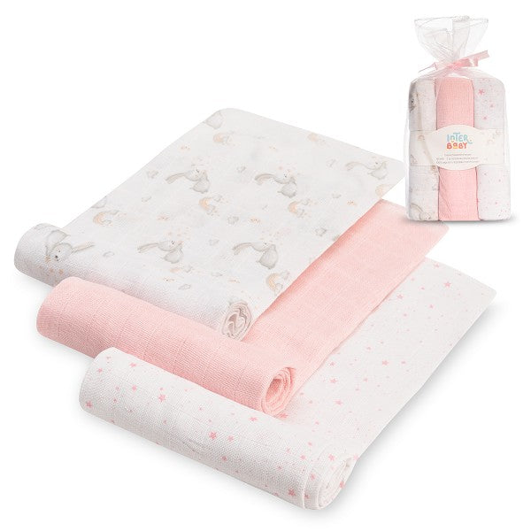 Pack 3 und Gasas Algodón Conejitos Estrellas de Interbaby