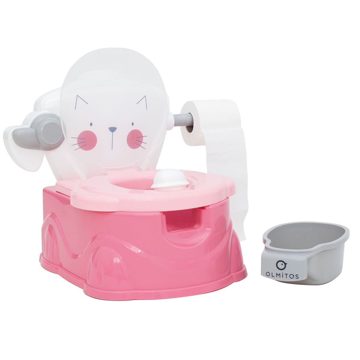 Olmitos Baby Potty Training para bebês aprendendo a ir ao banheiro, multifuncional 2 em 1, redutor de vaso sanitário portátil para maiores de 18 meses com suporte para papel higiênico e copo interno
