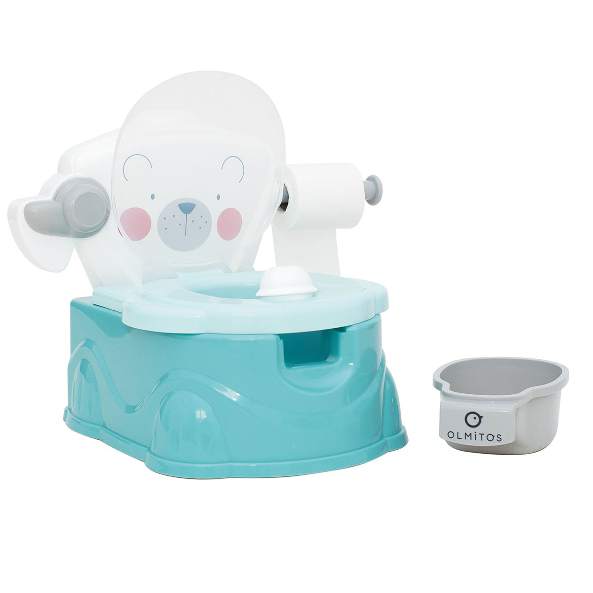 Olmitos Baby Potty Training para bebês aprendendo a ir ao banheiro, multifuncional 2 em 1, redutor de vaso sanitário portátil para maiores de 18 meses com suporte para papel higiênico e copo interno
