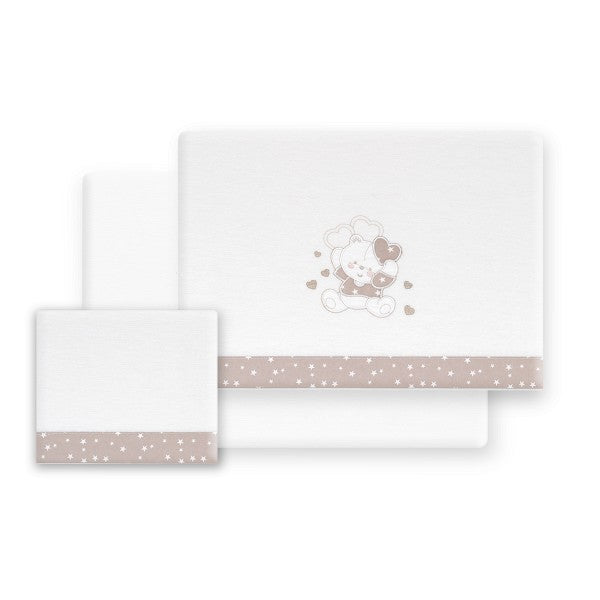 Sábanas Cuna Franela Oso Corazones de Don Algodon