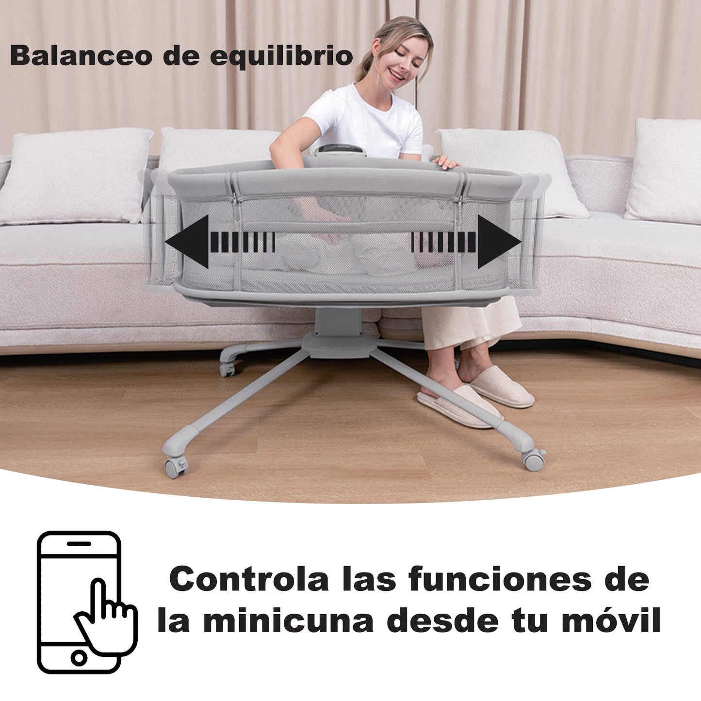 Olmitos Mini Cuna Multifuncional para Bebé 4 en 1: Moisés, Minicuna Colecho, Parque de Juegos