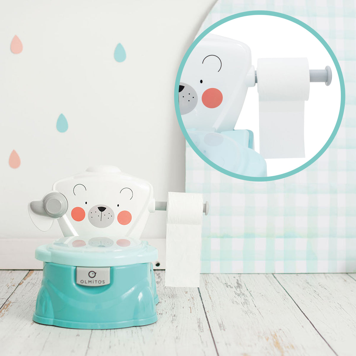 Olmitos Baby Potty Training para bebês aprendendo a ir ao banheiro, multifuncional 2 em 1, redutor de vaso sanitário portátil para maiores de 18 meses com suporte para papel higiênico e copo interno