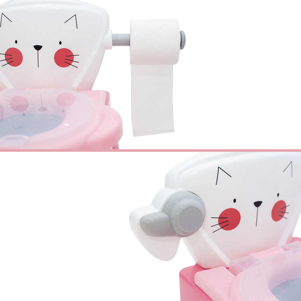 Olmitos Baby Potty Training para bebês aprendendo a ir ao banheiro, multifuncional 2 em 1, redutor de vaso sanitário portátil para maiores de 18 meses com suporte para papel higiênico e copo interno