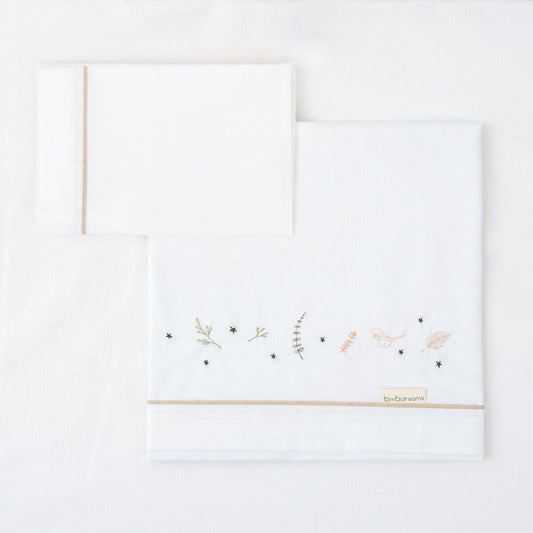Juego sabanas algodon 100% 3 piezas Botanic Cuna 60x120 de Bimbidreams