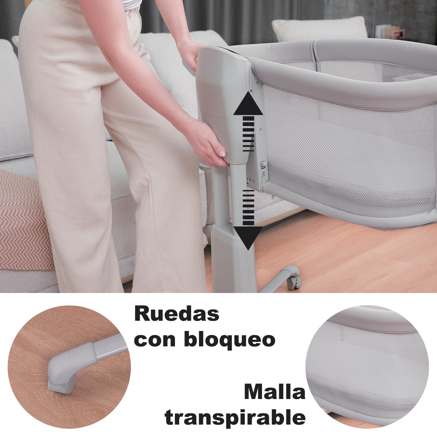 Olmitos Mini Cuna Multifuncional para Bebé 4 en 1: Moisés, Minicuna Colecho, Parque de Juegos