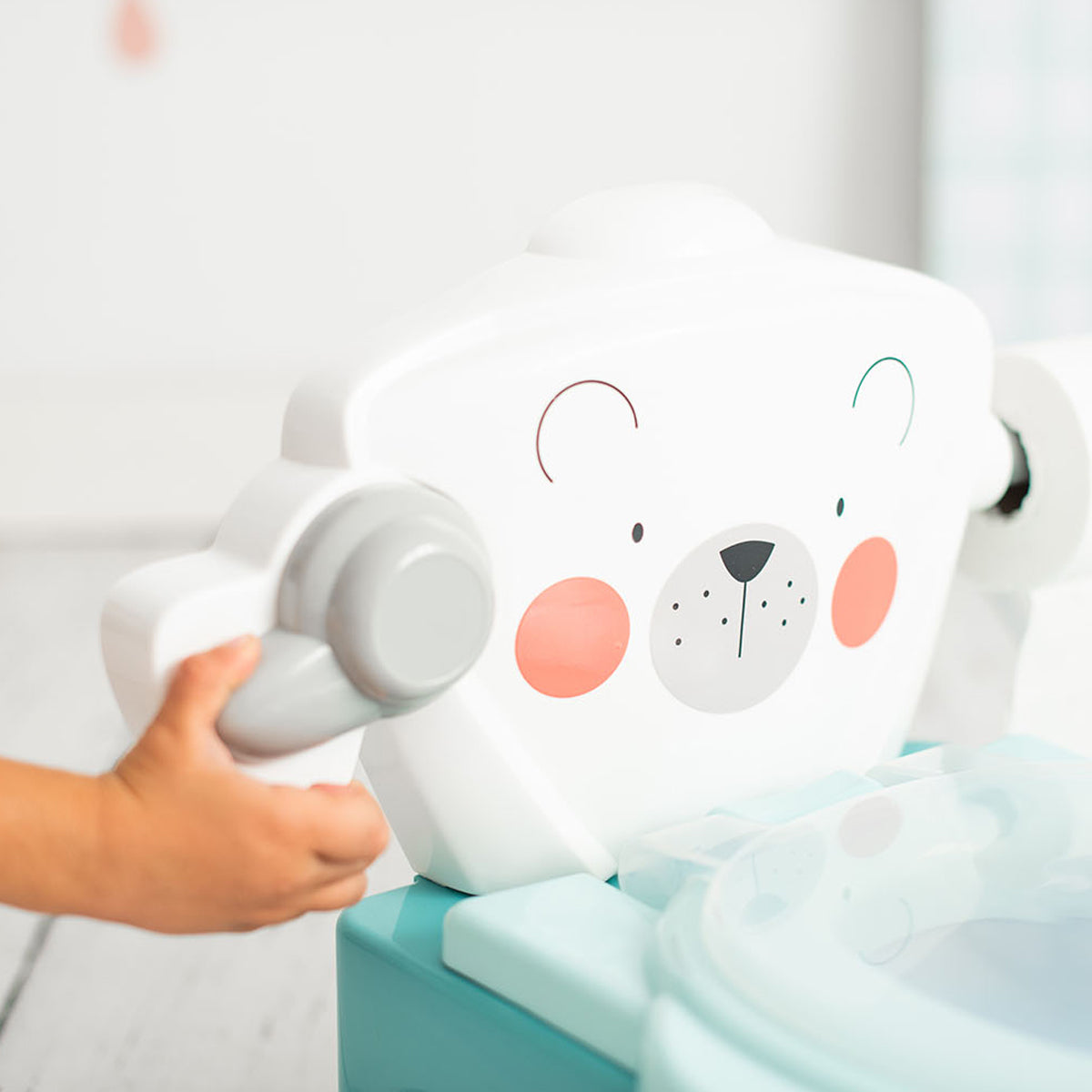 Olmitos Baby Potty Training para bebês aprendendo a ir ao banheiro, multifuncional 2 em 1, redutor de vaso sanitário portátil para maiores de 18 meses com suporte para papel higiênico e copo interno