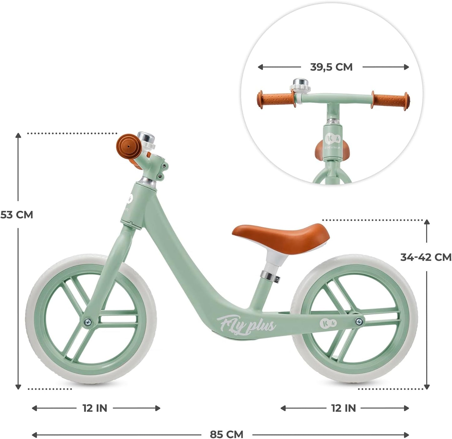 Kinderkraft FLY PLUS 2 Bicicleta sin Pedales, niño 2 años, 2 Ruedas de Equilibrio, Sillín Ajustable, Con accesorios