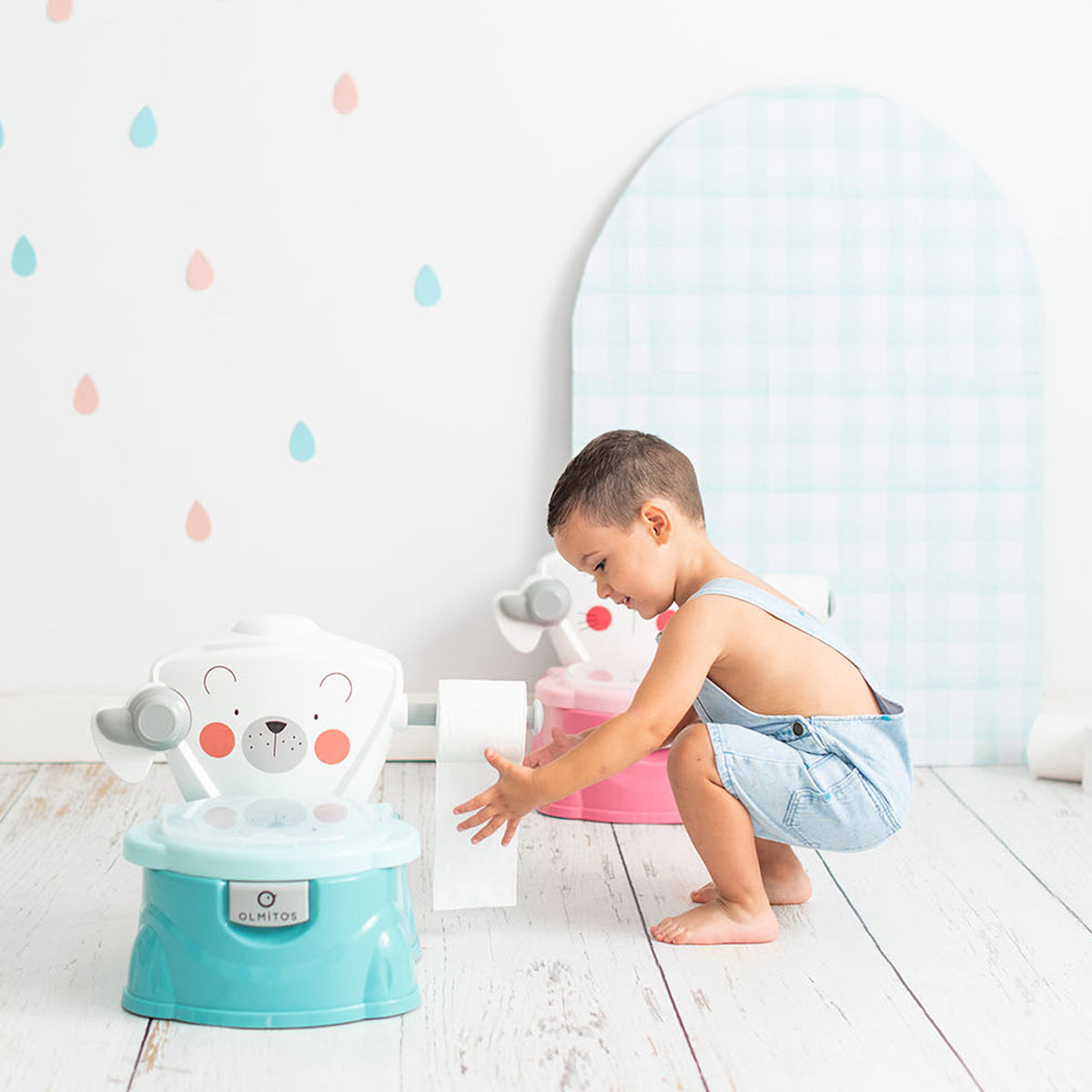 Olmitos Baby Potty Training para bebês aprendendo a ir ao banheiro, multifuncional 2 em 1, redutor de vaso sanitário portátil para maiores de 18 meses com suporte para papel higiênico e copo interno