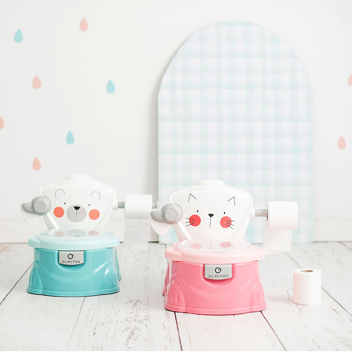 Olmitos Baby Potty Training para bebês aprendendo a ir ao banheiro, multifuncional 2 em 1, redutor de vaso sanitário portátil para maiores de 18 meses com suporte para papel higiênico e copo interno