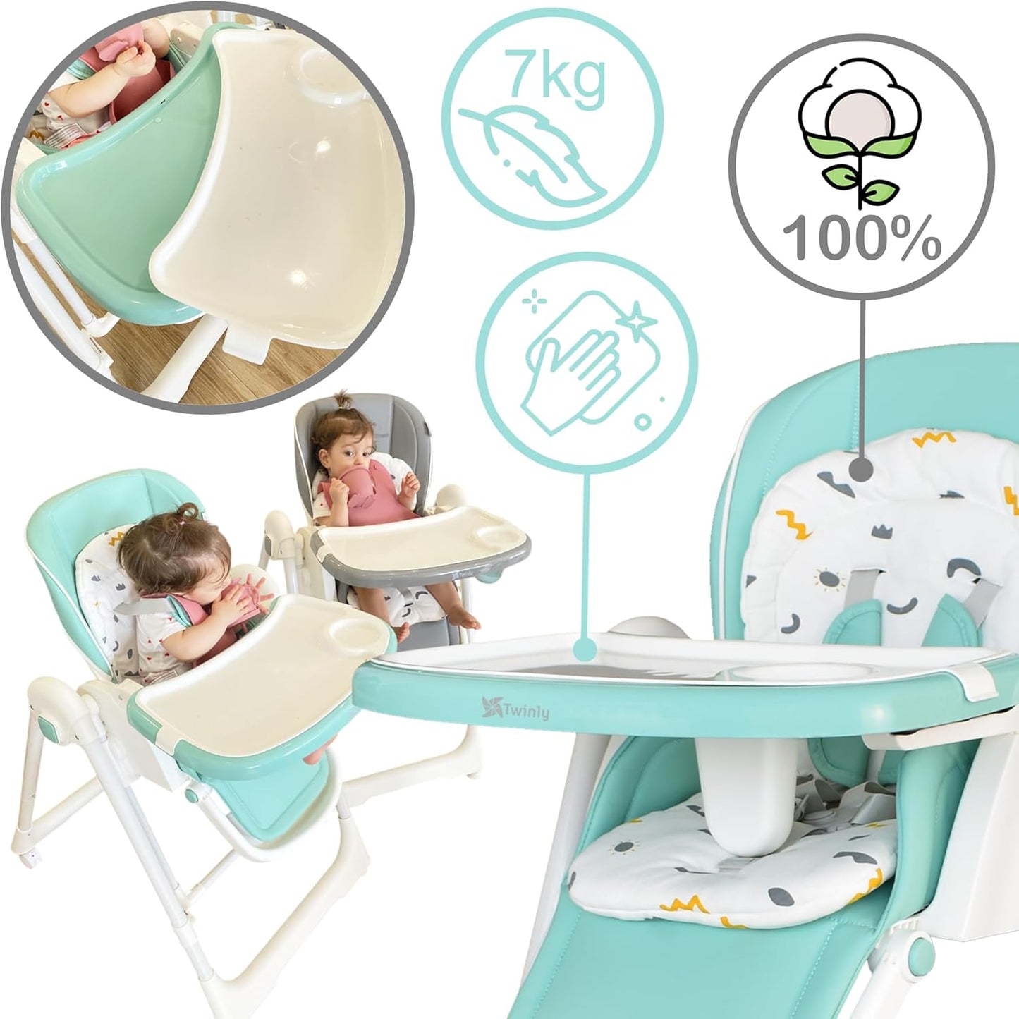 Trona Bebé Evolutiva multifunción 3 en 1 Hamaca columpio y balancín Movity Pro de Twinly