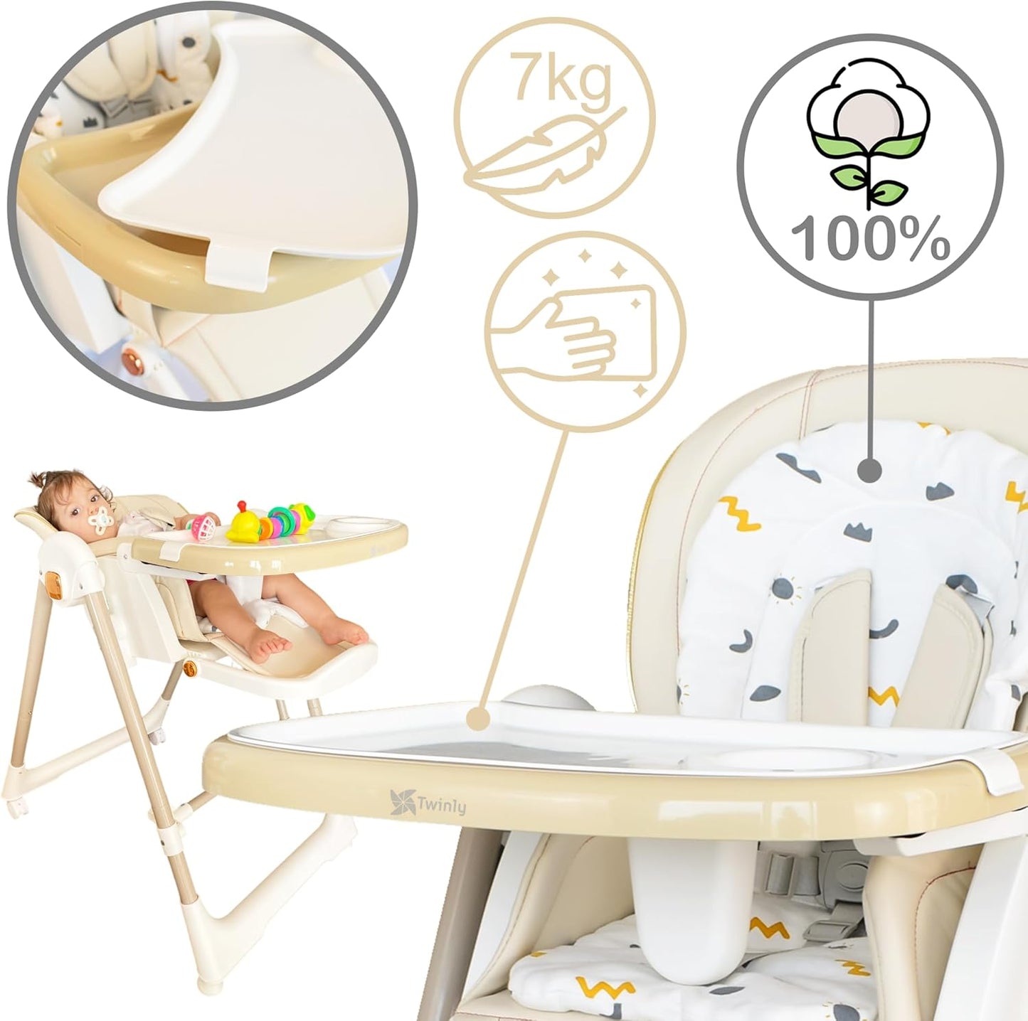 Cadeira alta multifuncional 3 em 1 Twinly Movity Pro com balanço e cadeira de balanço