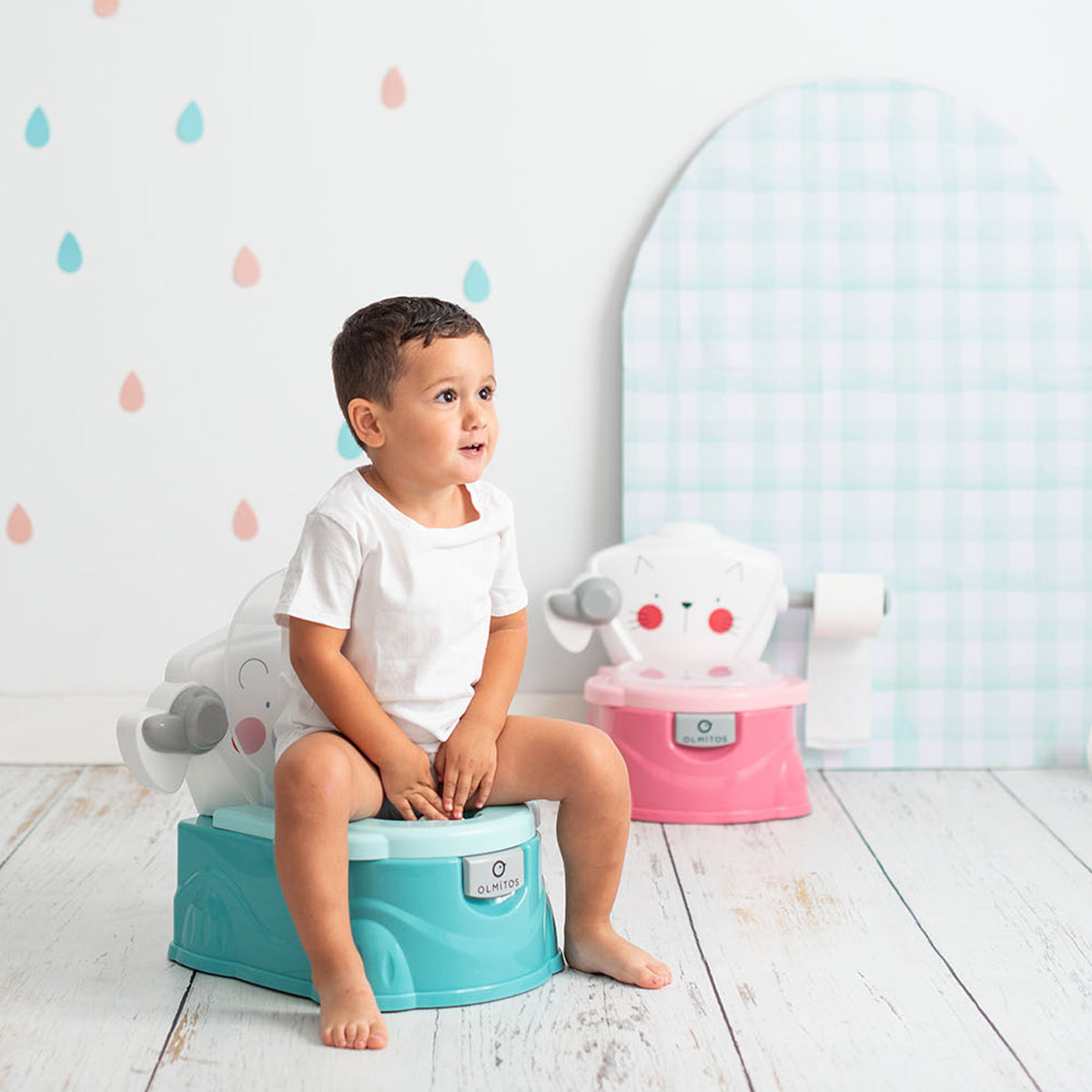 Olmitos Baby Potty Training para bebês aprendendo a ir ao banheiro, multifuncional 2 em 1, redutor de vaso sanitário portátil para maiores de 18 meses com suporte para papel higiênico e copo interno