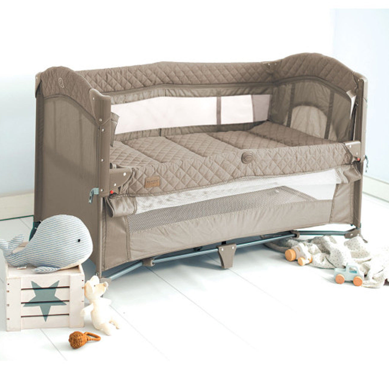 Olmitos - Berço de viagem co-sleeping 3 em 1, cercadinho e berço clássico - Dobrável em 2 alturas, entrada lateral e rodas com freio da Olmitos