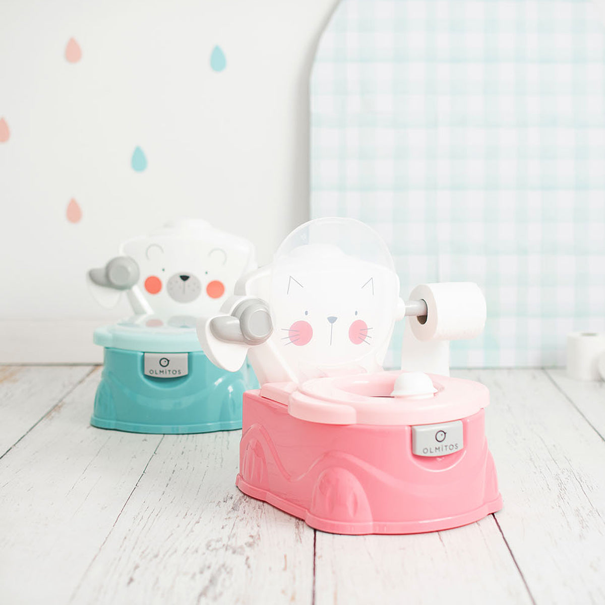 Olmitos Baby Potty Training para bebês aprendendo a ir ao banheiro, multifuncional 2 em 1, redutor de vaso sanitário portátil para maiores de 18 meses com suporte para papel higiênico e copo interno