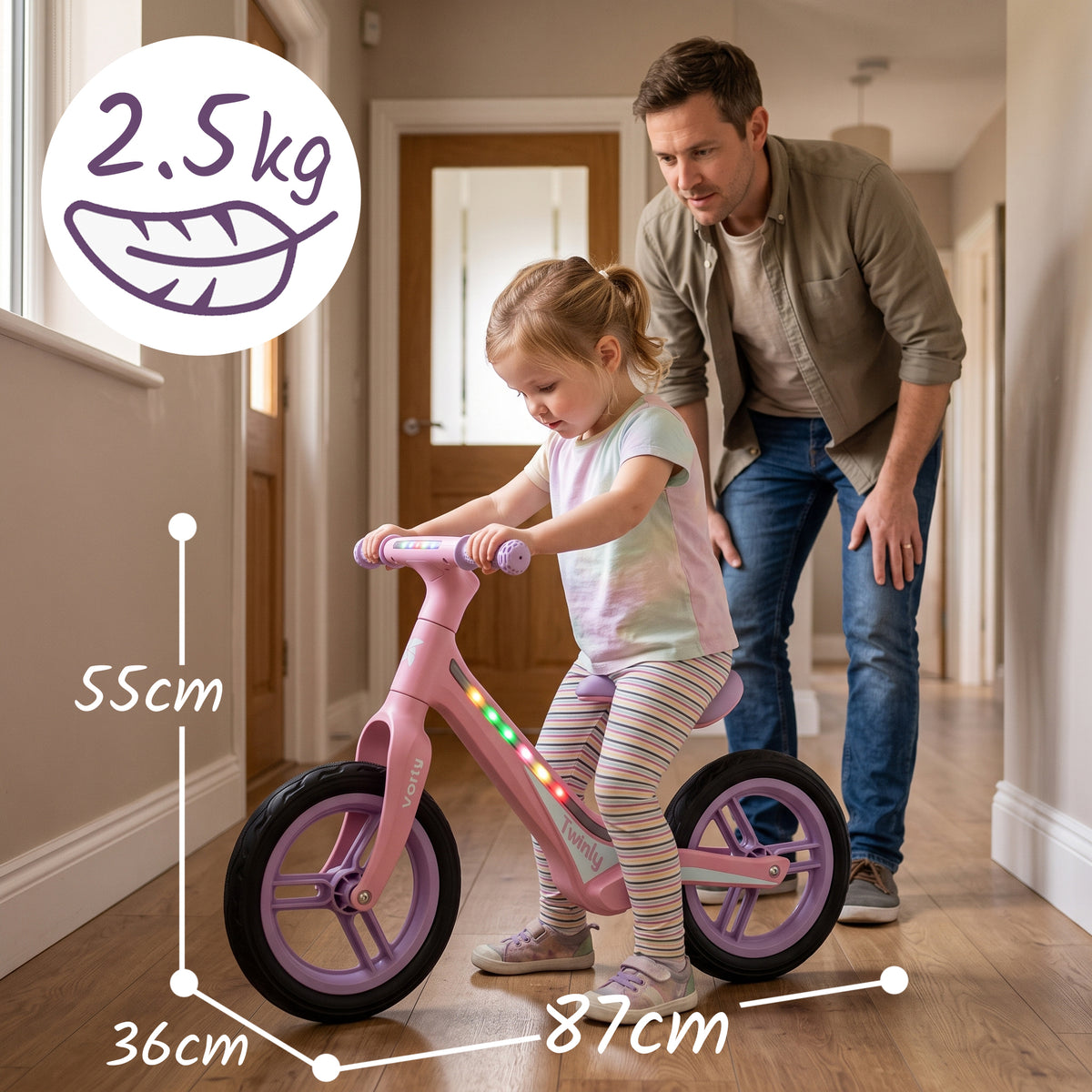 Bicicleta sin Pedales con Luces, 3-7 Años, Ligera, hasta 35kg VOLTY de Twinly