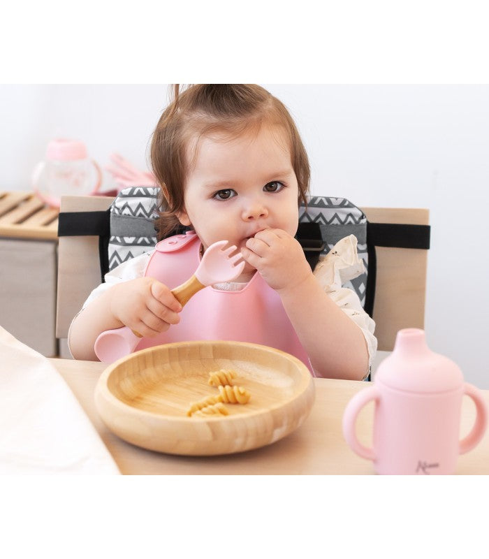 Set Vajilla Silicona y Bambú con Cuchara y Tenedor de Kiokids