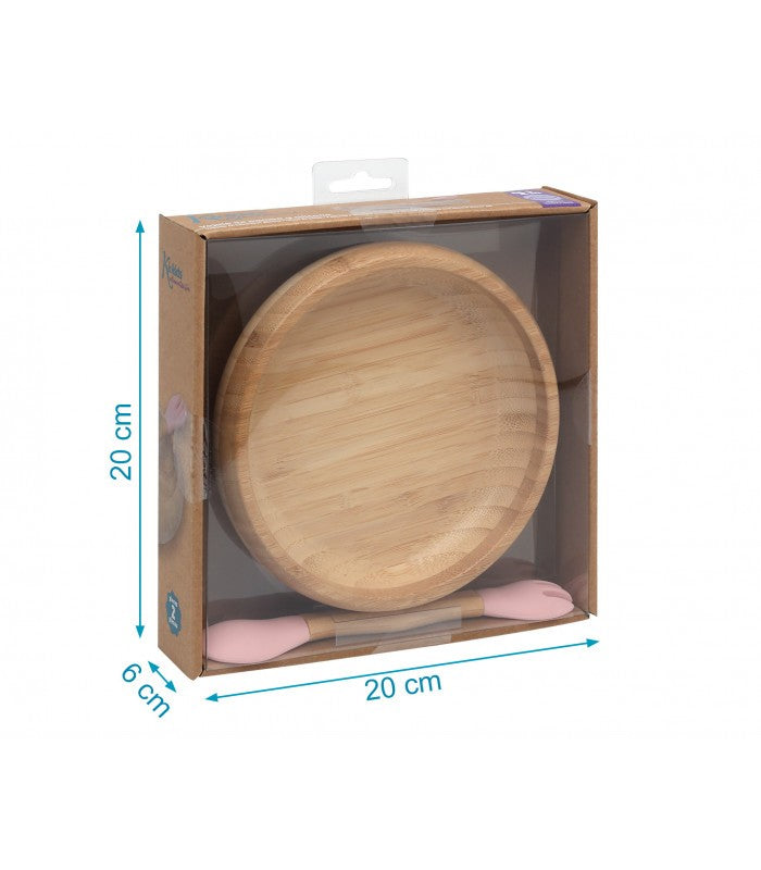 Set Vajilla Silicona y Bambú con Cuchara y Tenedor de Kiokids