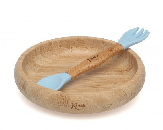 Set Vajilla Silicona y Bambú con Cuchara y Tenedor de Kiokids