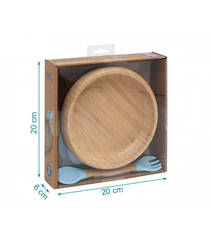 Set Vajilla Silicona y Bambú con Cuchara y Tenedor de Kiokids