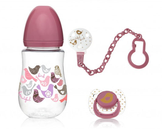 Conjunto de mamadeira + chupeta + prendedor de chupeta Kiokids