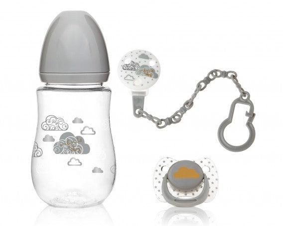 Conjunto de mamadeira + chupeta + prendedor de chupeta Kiokids