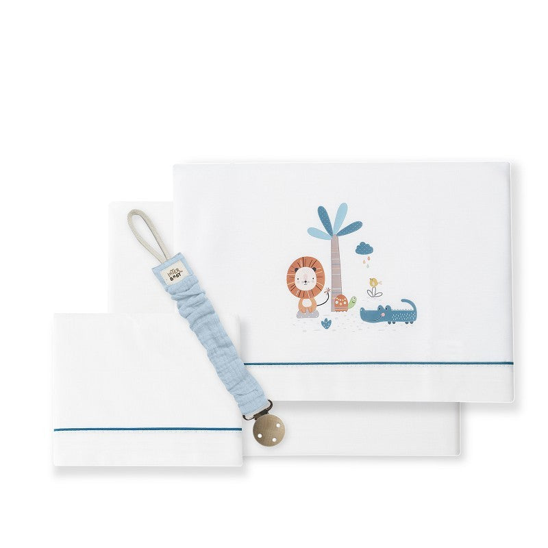 Tríptico cuna 100% algodón León Palmera + chupetero de Interbaby