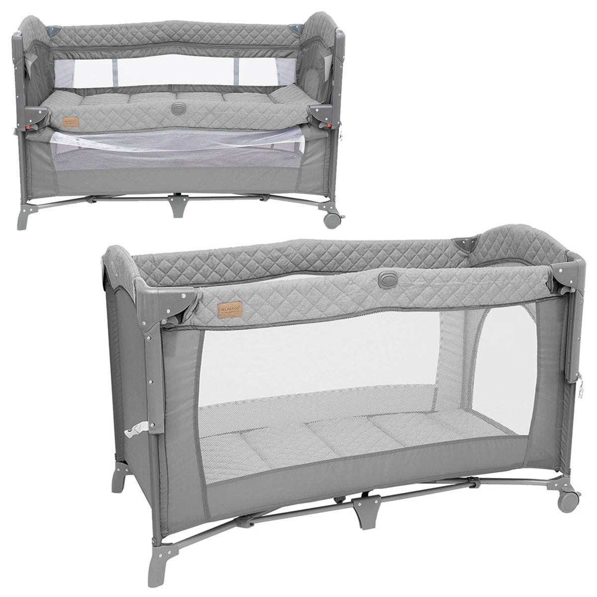 Olmitos - Berço de viagem co-sleeping 3 em 1, cercadinho e berço clássico - Dobrável em 2 alturas, entrada lateral e rodas com freio da Olmitos