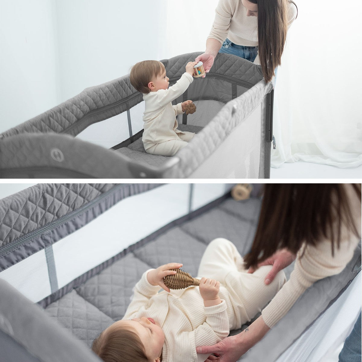 Olmitos - Berço de viagem co-sleeping 3 em 1, cercadinho e berço clássico - Dobrável em 2 alturas, entrada lateral e rodas com freio da Olmitos