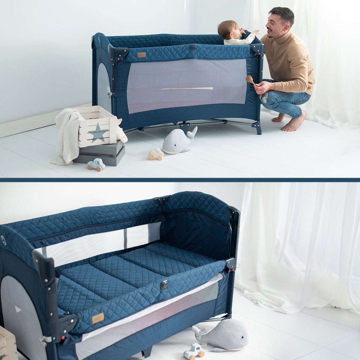Olmitos - Berço de viagem co-sleeping 3 em 1, cercadinho e berço clássico - Dobrável em 2 alturas, entrada lateral e rodas com freio da Olmitos