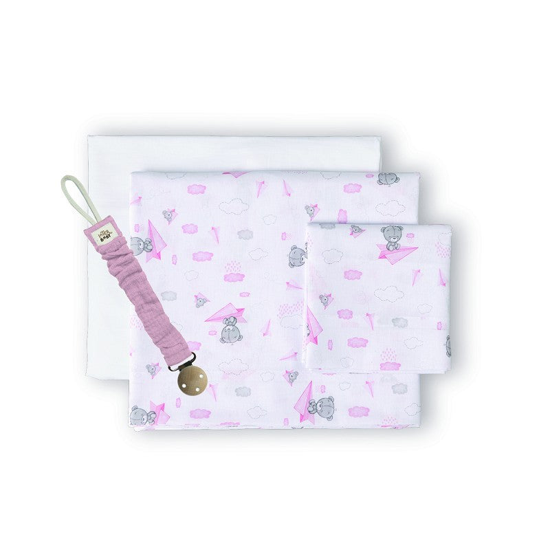 Tríptico cuna 100% algodón Avión Papel + Chupetero de Interbaby