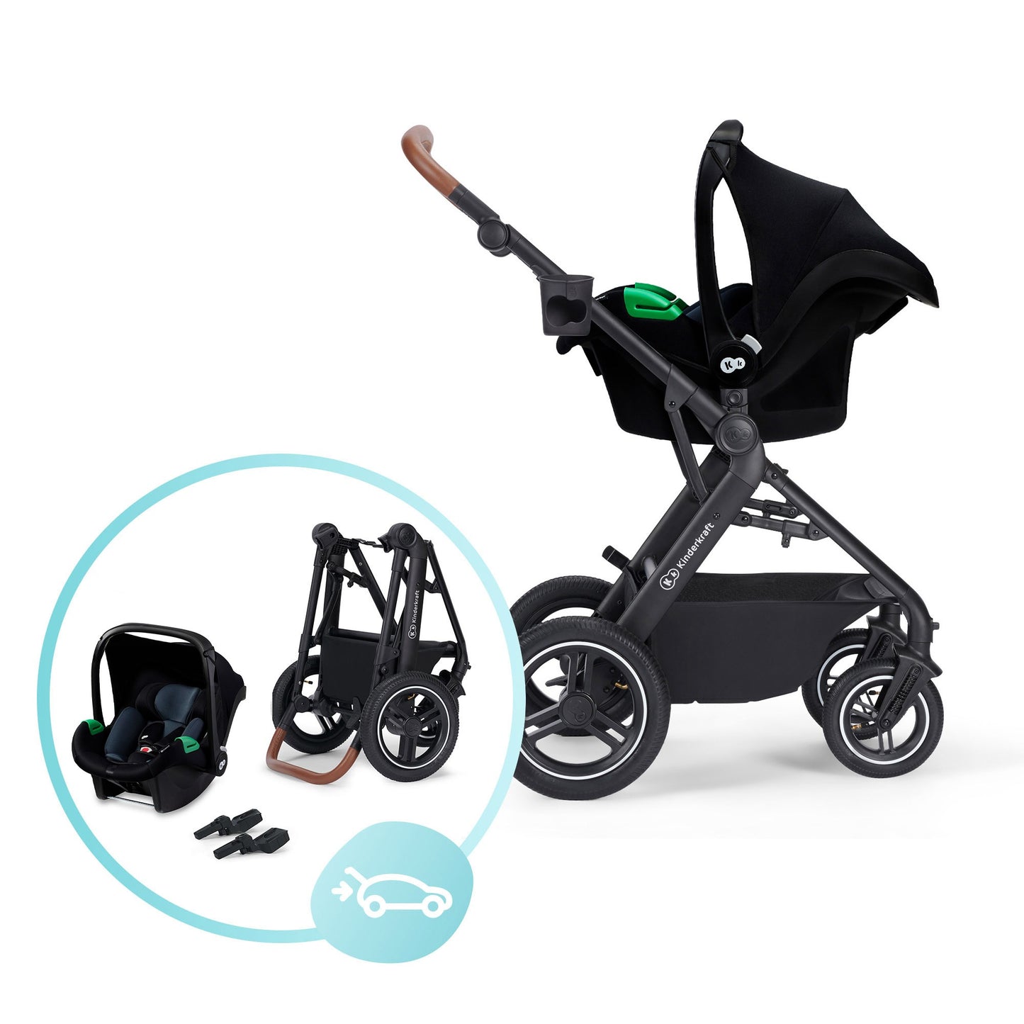 Carrinho de bebê Kinderkraft 3 em 1 B-TOUR com Mink PRO, carrinho desde o nascimento até 22 kg, com cadeirinha