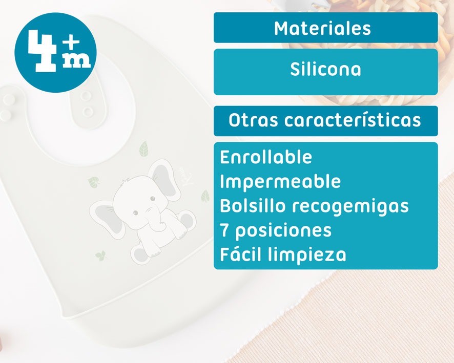 Babador de silicone macio Kiokids para elefante