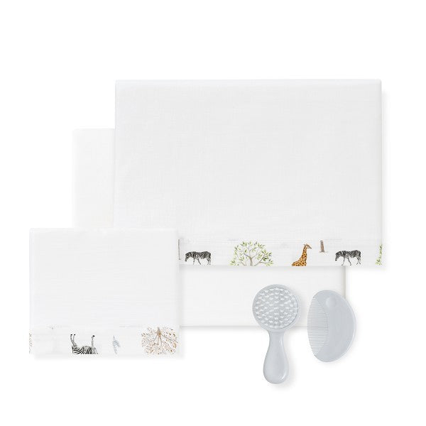Lençóis de berço Serengeti + Kit de pente e escova por Don Algodon