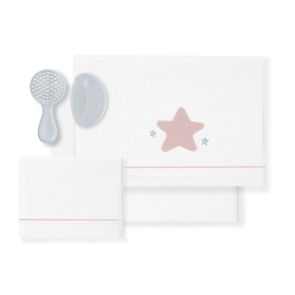 Sabanas Cuna Muselina Estrella + Kit Peine y Cepillo de Don Algodon