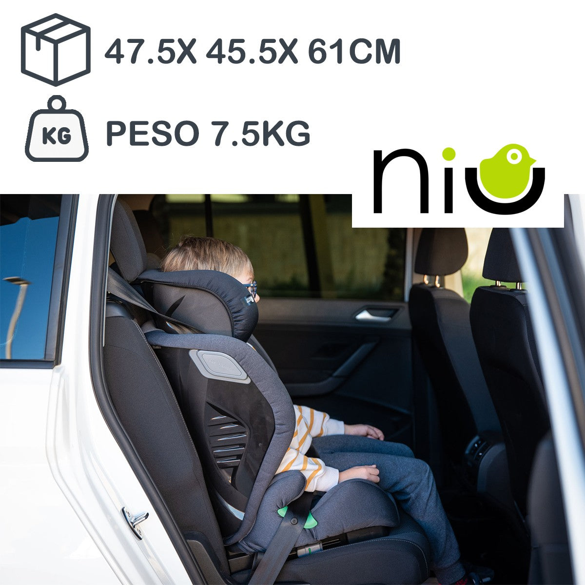 Niu – Silla de auto i-size bebé AIRON - Asiento Infantil con Base ISOFIX Integrada – Silla Universal ajustable y reclinable