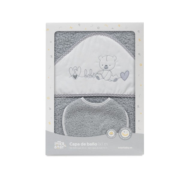 Capa de Baño + Babero Oso Corazón de Interbaby