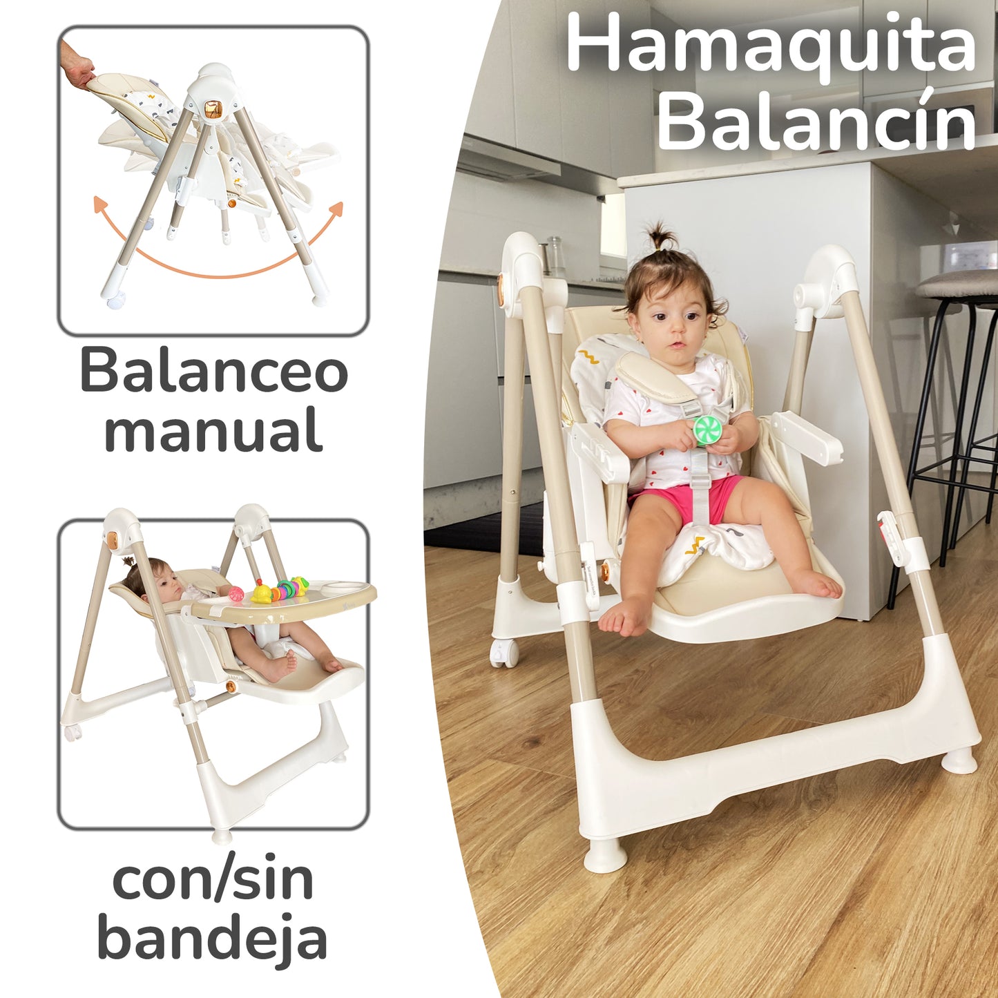 Trona Evolutiva bebé 3 en 1 Hamaca columpio y balancín Movity de Twinly