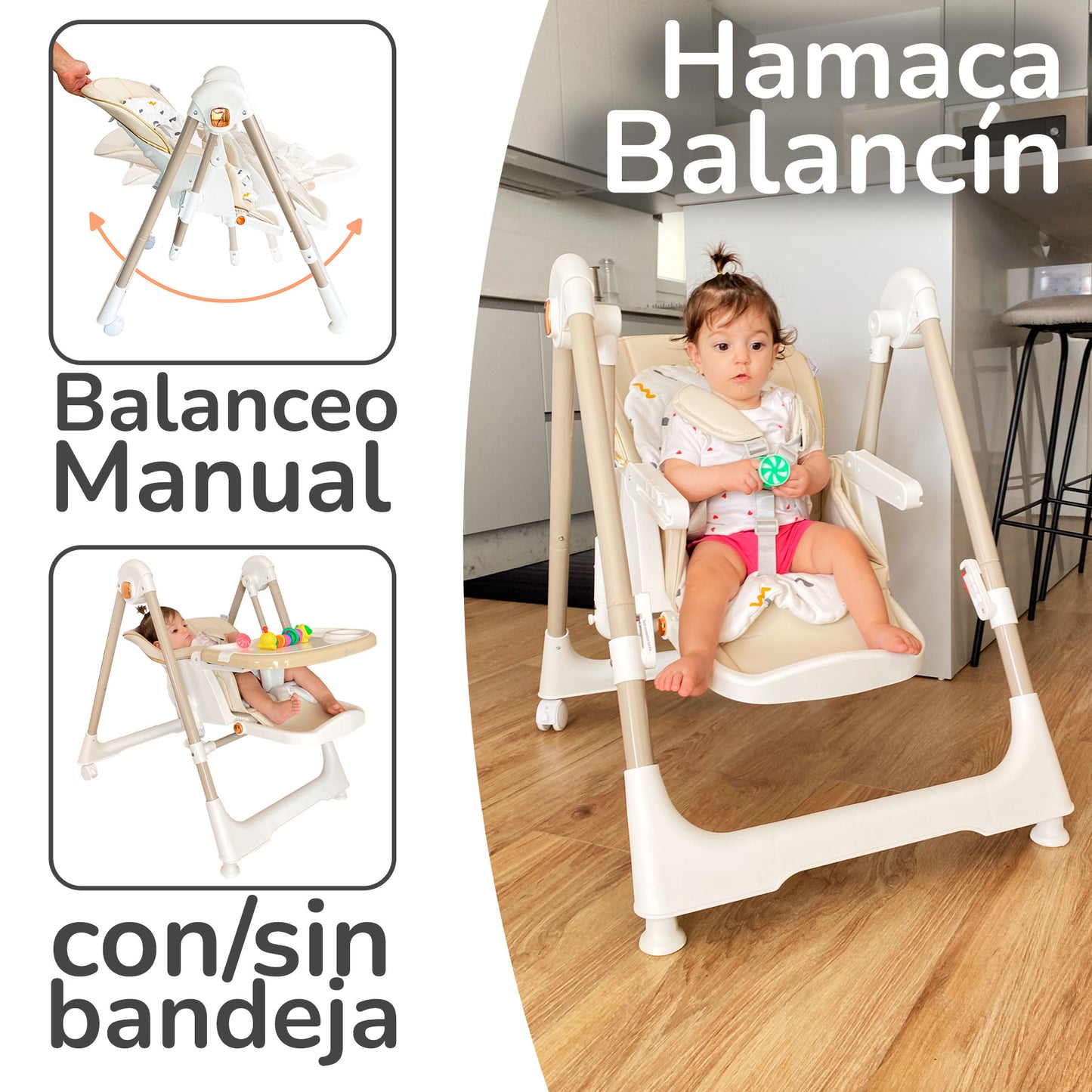 Trona Evolutiva bebé 3 en 1 Hamaca columpio y balancín Movity de Twinly