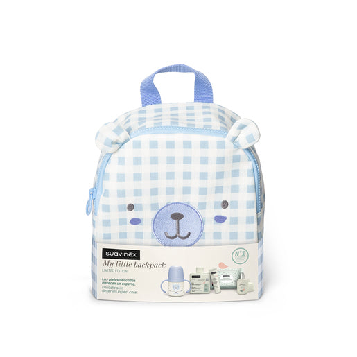 Mochila Infantil Osito con Cosmética y Biberón, Azul