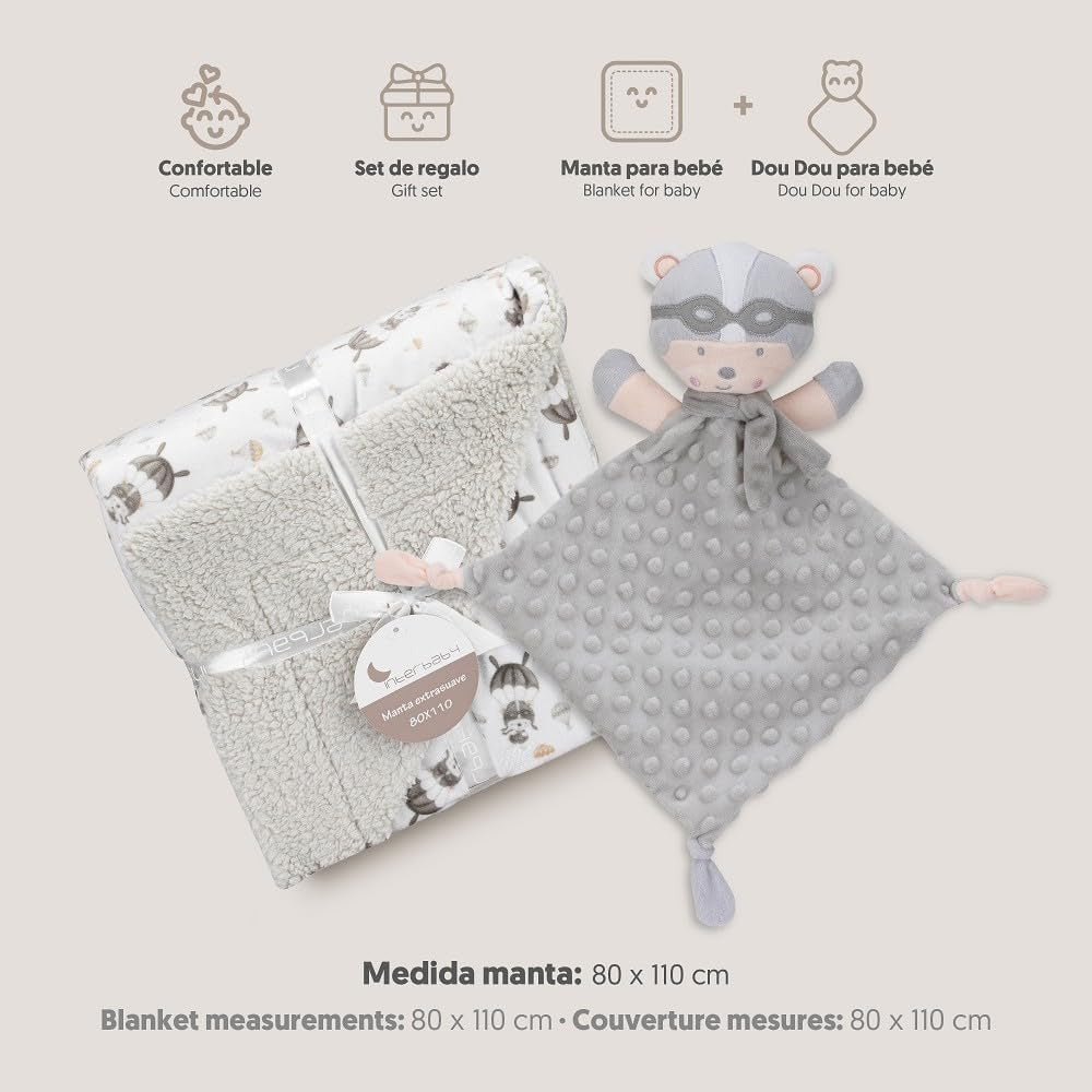 Cobertor de pele de carneiro Interbaby + Urso Paraquedas Dou Dou
