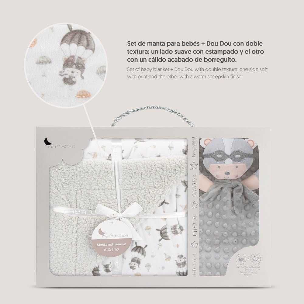 Cobertor de pele de carneiro Interbaby + Urso Paraquedas Dou Dou
